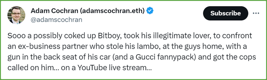 加密货币最大Youtube网红 - BitBoy被捕入獄，随后其发行的迷因币$BEN价格暴跌